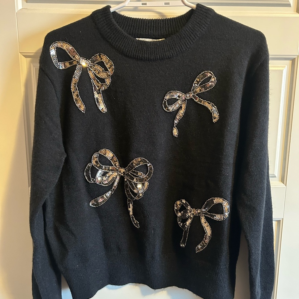 She + Sky Glitter Bow Sweater